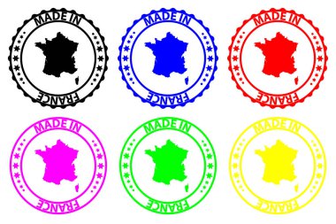 Fransa'da - lastik damgası - vektör, Fransa harita desen - siyah, mavi, yeşil, sarı, mor ve kırmızı yapılan