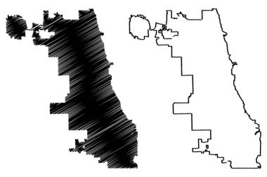 Chicago şehir (Amerika Birleşik Devletleri şehirler, Amerika Birleşik Devletleri, ABD Şehir) harita vektör çizim, karalama taslak Chicago şehir haritası