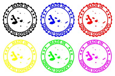 Galapagos Adaları - lastik damgası - vektör içinde yapılmış, Galapagos Adaları desen - siyah, mavi, yeşil, sarı, mor ve kırmızı harita