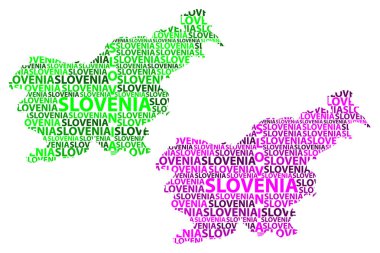 Kroki Slovenya harfi metin harita, Slovenya Cumhuriyeti - kıta harita Slovenya - şeklinde yeşil ve mor vektör çizim