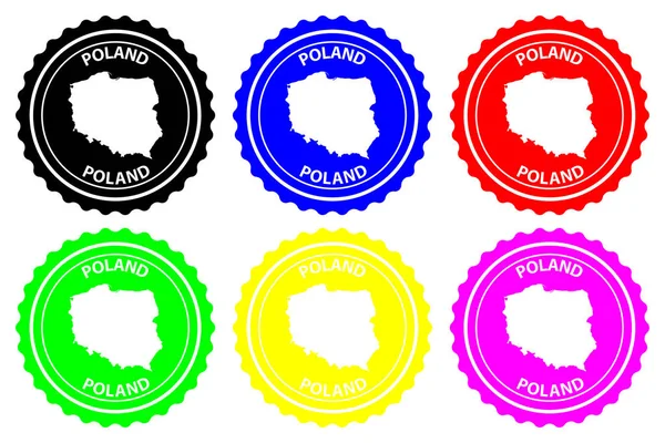 Polen Rubber Stamp Vector Polen Kaart Patroon Sticker Zwart Blauw — Stockvector
