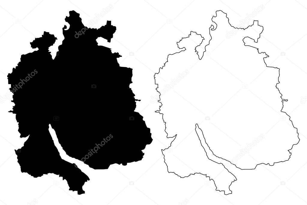 Zurich (Cantons of Switzerland, Swiss cantons, Swiss Confederation) map vector illustration, scribble sketch Canton of Zurich map