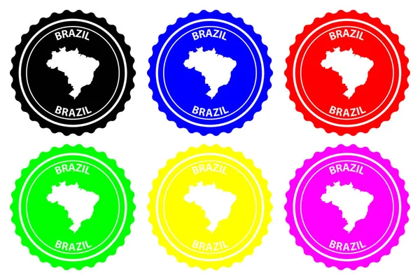 橡皮图章 巴西联邦共和国地图图样式 紫色和红色 — 图库矢量图片