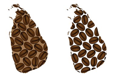 Sri Lanka (Ceylon) - kahve çekirdeği, kahve çekirdekleri ile yapılan Sri Lanka Demokratik Sosyalist Cumhuriyeti harita Haritası,