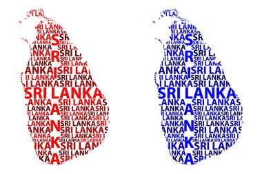 Kroki Sri Lanka harfi metin harita, Demokratik Sosyalist Cumhuriyeti, Sri Lanka - kıta harita Sri Lanka (Ceylon) - şeklinde kırmızı ve mavi vektör çizim