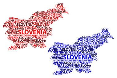 Kroki Slovenya harfi metin harita, Slovenya Cumhuriyeti - kıta harita Slovenya - şeklinde kırmızı ve mavi vektör çizim
