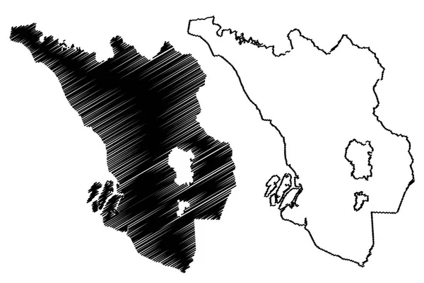 雪兰戈州 马来西亚各州和联邦领土 马来西亚联邦 地图向量例证 涂鸦素描雪兰哥 Darul Ehsan — 图库矢量图片