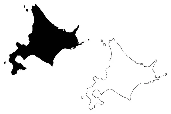 Hokkaido Divisions Administratives Japon Préfectures Japon Illustration Vectorielle Carte Croquis — Image vectorielle