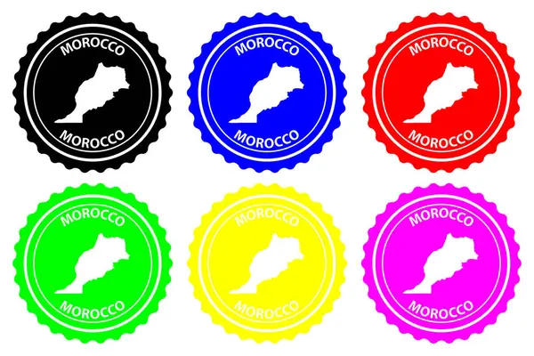 Marocko Stämpel Vektor Marocko Karta Mönster Klistermärke Svart Blå Grön — Stock vektor