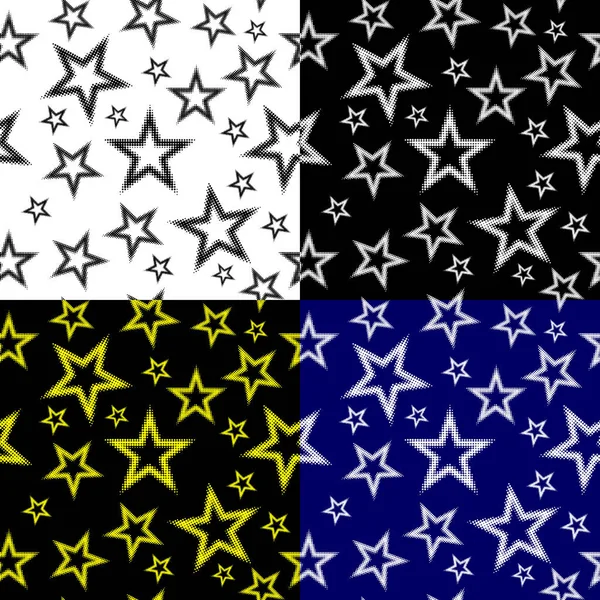Stern Nahtloses Muster Fünfzackiger Stern Schwarz Weiß Blau Gelb Hintergrund — Stockvektor