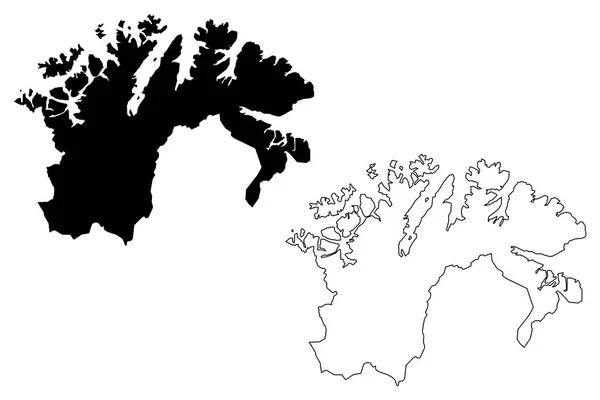 Ilustracja Wektorowa Finnmark Podział Administracyjny Norwegii Królestwo Norwegii Mapę Szkic — Wektor stockowy