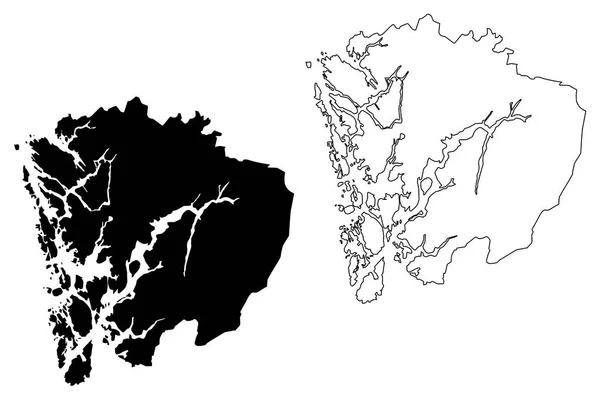 Hordaland Divisões Administrativas Noruega Reino Noruega Mapa Ilustração Vetorial Rabisco — Vetor de Stock