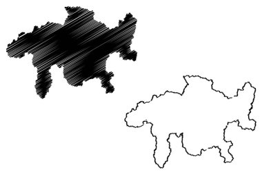 Grisons (Kanton, İsviçre, İsviçre kantonları, İsviçre Konfederasyonu) vektör çizim, karalama taslak Graubunden Canton harita harita