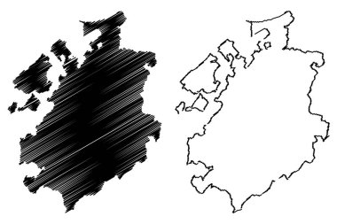 Fribourg (Kanton, İsviçre, İsviçre kantonları, İsviçre Konfederasyonu) harita vektör çizim, karalama taslak Friburg Canton harita