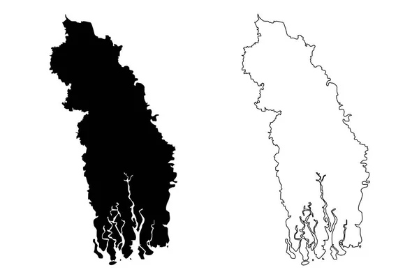 Divisão Khulna Divisões Administrativas Bangladesh Mapa Ilustração Vetorial Esboço Rabiscos — Vetor de Stock