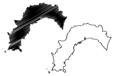 Kochi İli (Japonya, Japonya deprem idari yapılanması) harita vektör çizim, karalama taslak Kochi harita