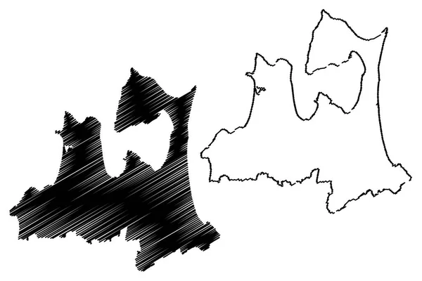 青森县 日本行政区划 日本县政府 地图矢量插图 涂鸦素描青森地图 — 图库矢量图片