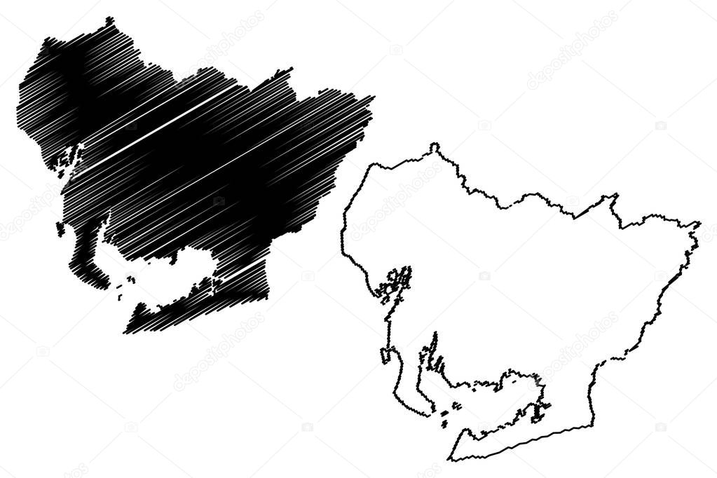 Aichi Prefecture (Administrative divisions of Japan, Prefectures of Japan) map vector illustration, scribble sketch Aichi map