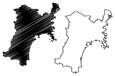 Miyagi İli (Japonya, Japonya deprem idari yapılanması) harita vektör çizim, karalama taslak Miyagi harita