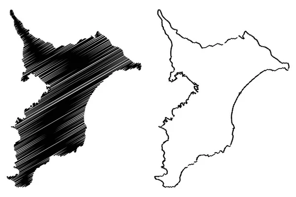 千葉県 日本の都道府県の行政区画 地図ベクトル図 フリーハンド スケッチ千葉地図 — ストックベクタ