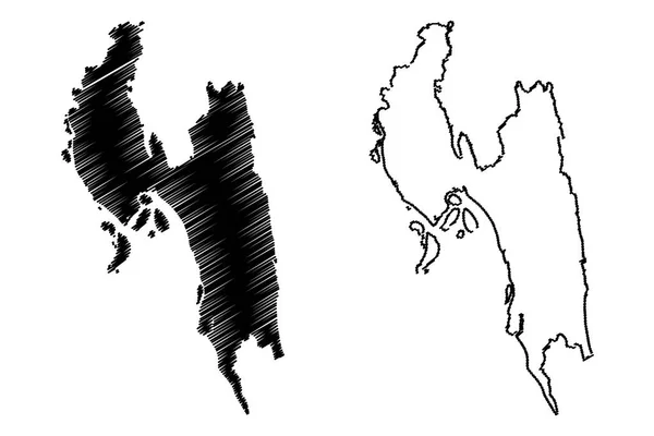 吉大港分部 孟加拉国行政区划 地图矢量插图 涂鸦草图聊天图地图 — 图库矢量图片