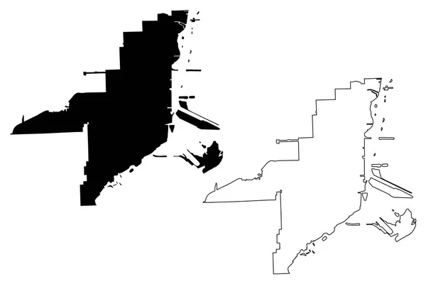 Miami City Usa Städer Förenta Staterna Usa City Karta Vektorillustration — Stock vektor