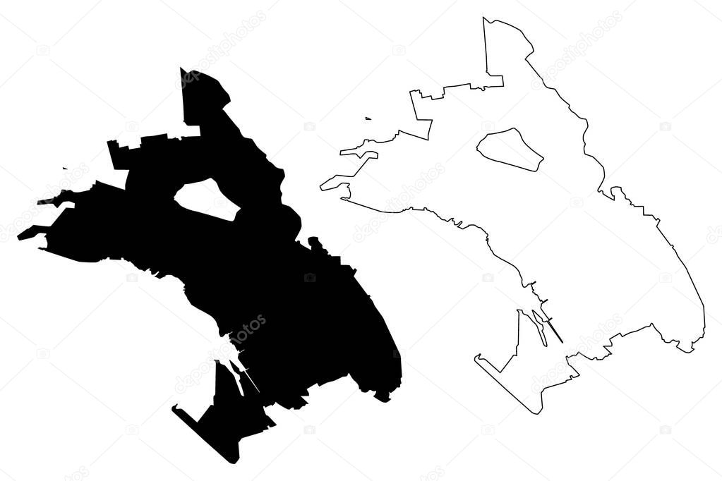 Oakland City (United States cities, United States of America, usa city) map vector illustration, scribble sketch City of Oakland map