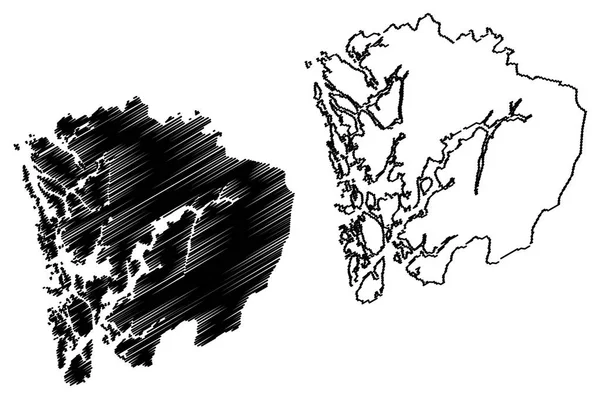 Hordaland Divisiones Administrativas Noruega Reino Noruega Mapa Vector Ilustración Boceto — Vector de stock