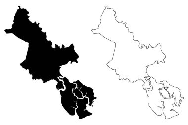 Ho Chi Minh City il (Vietnam Sosyalist Cumhuriyeti, Vietnam alt bölümleri Belediyesi) harita vektör çizim, karalama taslak Saigon harita