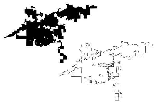 贝克斯菲尔德城 美国城市 美利坚合众国 美国城市 地图矢量插图 涂鸦素描贝克斯菲尔德城地图 — 图库矢量图片