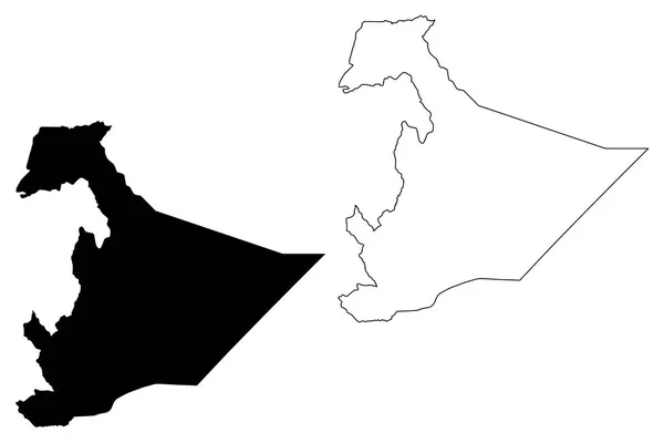 索马里地区 埃塞俄比亚联邦民主共和国 非洲之角 地区和埃塞俄比亚的特许城市 地图向量例证 涂鸦草绘索马里区域状态地图 — 图库矢量图片