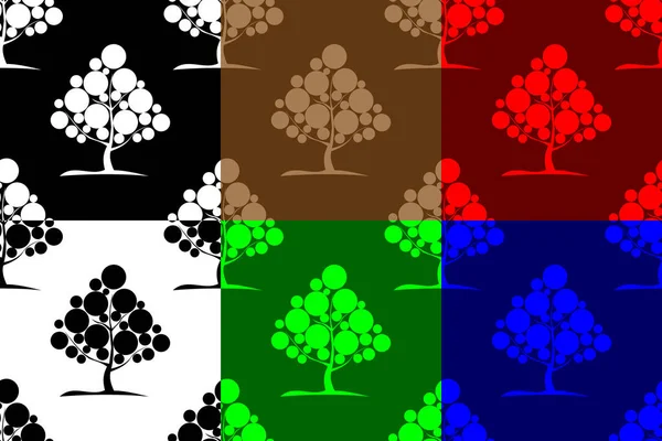 Deciduous Tree Seamless Pattern Tree White Black Red Blue Brown — Stock Vector