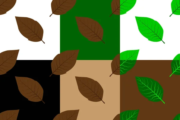Tütün Yaprağı Seamless Modeli Tütün Beyaz Siyah Kahverengi Yeşil Arka — Stok Vektör