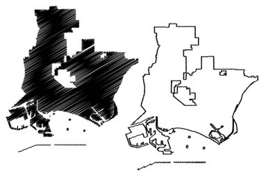 Long Beach City (Amerika Birleşik Devletleri şehirler, Amerika Birleşik Devletleri, ABD Şehir) harita vektör çizim, karalama taslak Long Beach şehir haritası