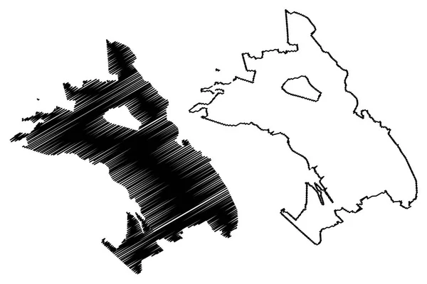 オークランド市 アメリカ合衆国 アメリカ合衆国の都市米国市 地図ベクトル図 フリーハンド スケッチ オークランド市地図 — ストックベクタ