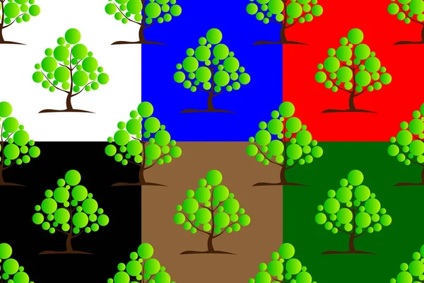 Padrão Sem Emenda Árvore Verde Decídua Conjunto Fundo Árvore Branco —  Vetores de Stock
