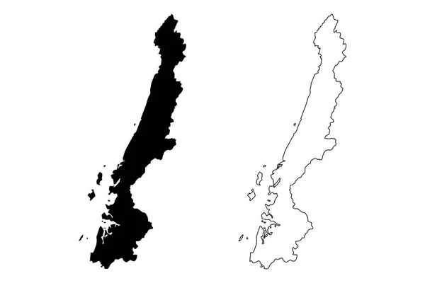 Prowincji Ranong Province Królestwa Tajlandii Siam Prowincjach Tajlandii Mapa Wektor — Wektor stockowy