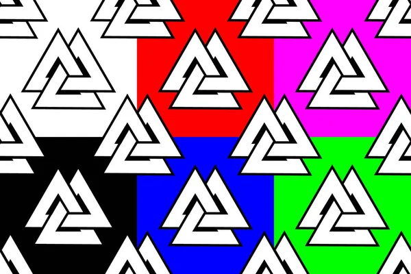 Valknut Seamless Pattern Older Three Triangles Black White Red Blue — Stock Vector