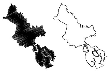 Ho Chi Minh City il (Vietnam Sosyalist Cumhuriyeti, Vietnam alt bölümleri Belediyesi) harita vektör çizim, karalama taslak Saigon harita