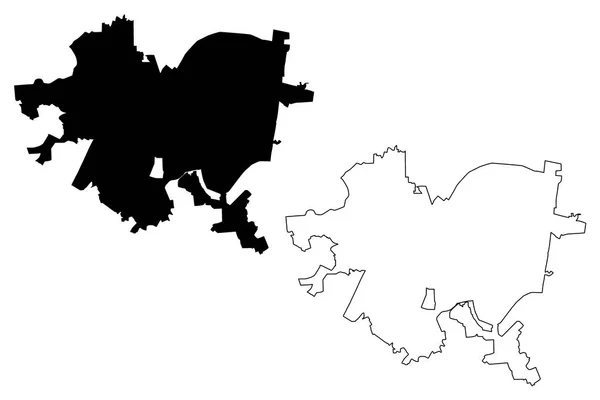 匹兹堡市 美国城市 地图矢量插图 涂鸦素描匹兹堡市地图 — 图库矢量图片