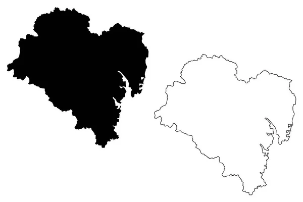 韓国の特別な都市 地図ベクトル図 フリーハンド スケッチ蔚山広域市地図 — ストックベクタ