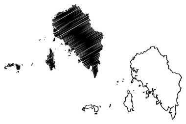 Satun ilinde (Tayland Tayland, Siam, il) harita vektör çizim, karalama taslak Satun harita