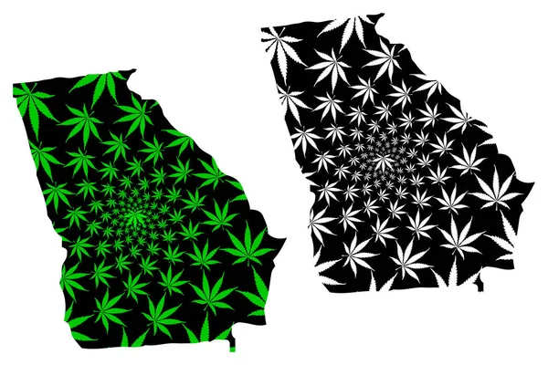 Geórgia - mapa é projetado folha de cannabis — Vetor de Stock