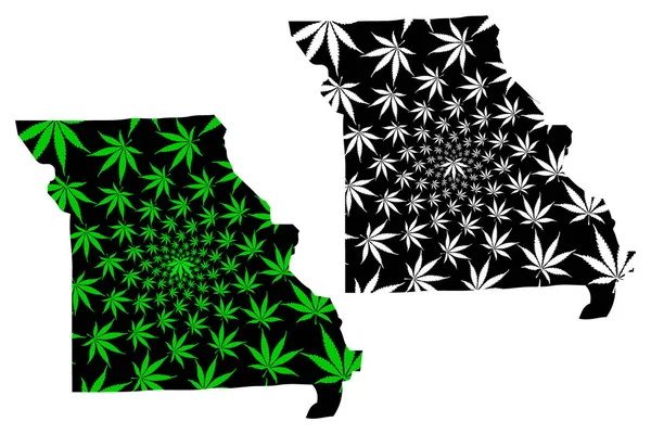 Missouri - mapa é projetado folha de cannabis — Vetor de Stock