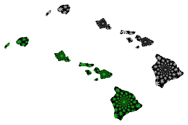 ハワイ - 地図がデザインされた大麻葉 — ストックベクタ
