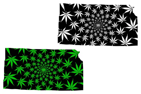 Kansas - karta är utformade cannabis leaf — Stock vektor