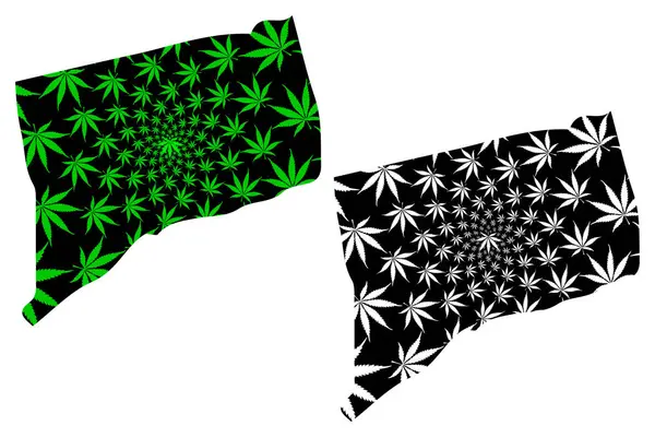 Connecticut mapa é projetado folha de cannabis —  Vetores de Stock