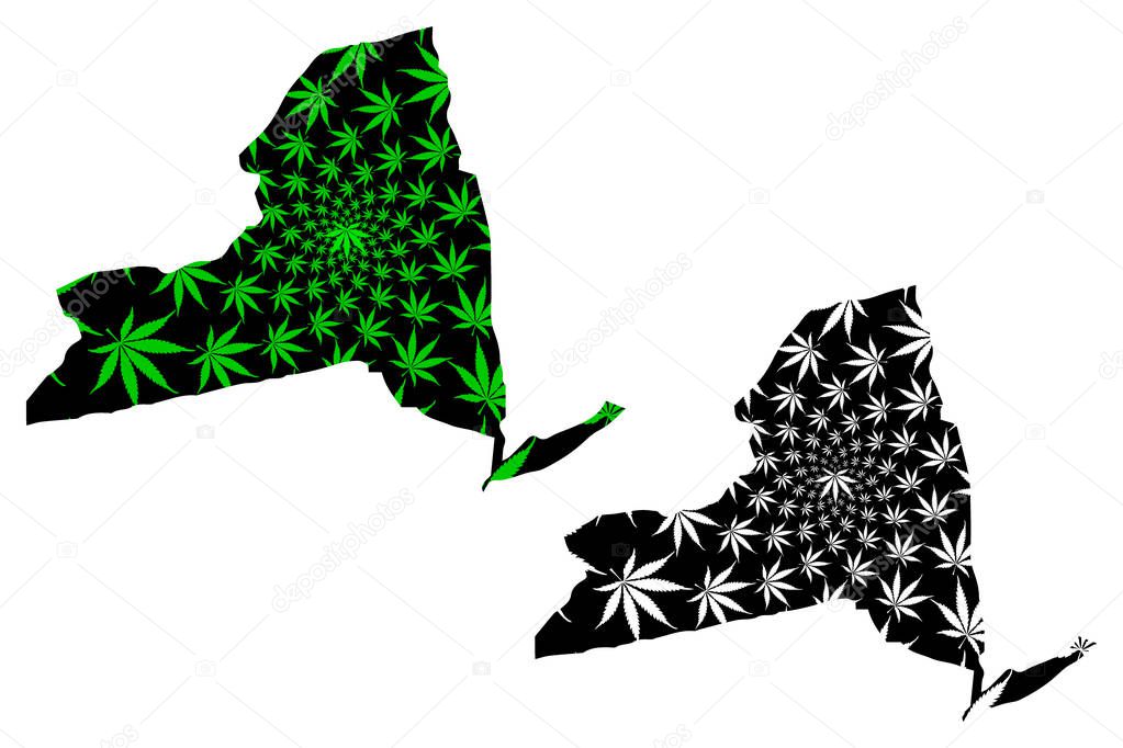 New York (state) - map is designed cannabis leaf