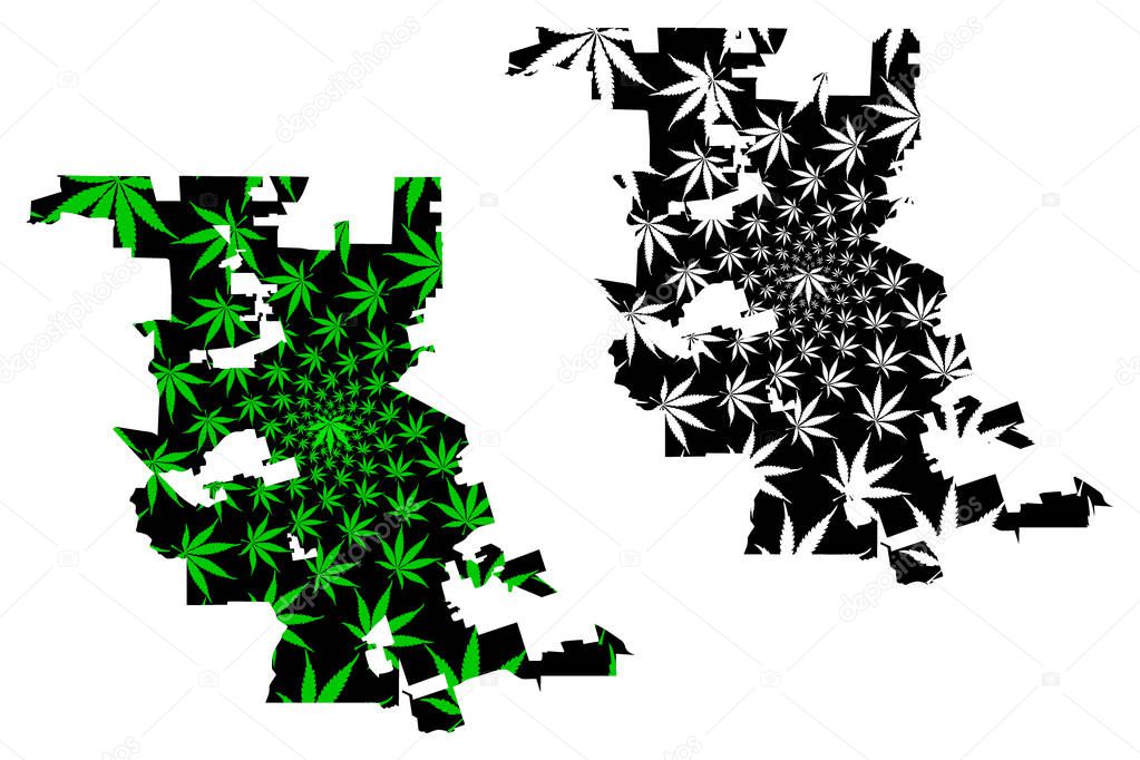 Stockton city - map is designed cannabis leaf