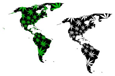 Kuzey ve Güney Amerika kıta-harita kenevir yaprağı tasarlanmıştır